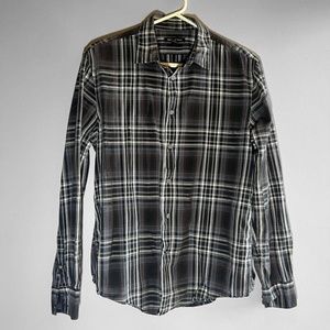 John Varvatos Long Sleeve Plaid Button Front Shirt Black Mens Medium